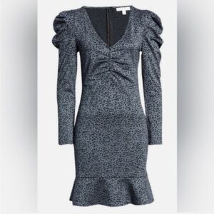 Chelsea28 Gray Animal Print Long Sleeve Dress